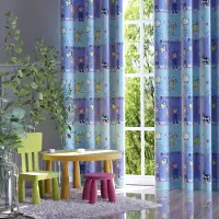 Wisan Lam - Gordijnen: 2 stuks van 150 x 165cm - Kinderkamer gordijn van stof met dierenmotieven- blauw- 150 x 165 cm