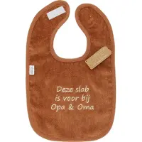 Vib - Slabbetje luxe velours - 'Deze slab is voor bij Opa & Oma' bruin - Babykleertjes - Slabbetjes - zwangerschap aankondiging - baby aankondiging