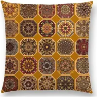 Cusco Mandala kussenhoes Yellow Blocks – DUBBELZIJDIG BEDRUKT - Soft Touch – 45x45 cm