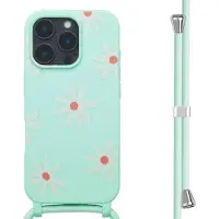 IMoshion Siliconen design hoesje met koord voor de Apple iPhone 16 Pro - Green Flower Distance