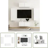 The Living Store vidaXL Televisiecast - Tv-meubel - 4-delige Tv-meubelset bewerkt hout wit - Salontafel - Houten Meubilair - Wit Meubilair
