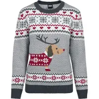 Urban Classics Christmas jumper - Ladies Sausage Dog Christmas Sweater - L tot 5XL - voor Vrouwen - groen-wit-rood | Maat 5XL