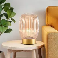 LumenXL Tafellamp Inci - goud met geribbeld amber glas