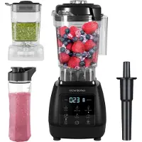 Kitchenbrothers 2-in-1 Power Blender - 1600W - 2L - Complete Set met Hakmolen en To-go Beker - Smoothie Maker - IJscrusher - Zwart