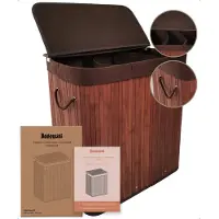 Bellettini Bamboe Wasmand met Deksel - 3 Compartimenten Wassorteerder - 155 Liter - Bruin