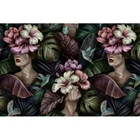 Karo-art Fotobehang Abstracte Vrouwelijke Gezichten Tussen Bloemen - Vliesbehang - 416 x 254 cm