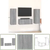 The Living Store vidaXL Tv Kast - Televisiesectie - 3-delige Tv-meubelset bewerkt hout grijs sonoma eikenkleurig - Salontafel - Houten Meubilair - Grijze Meubels