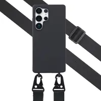 Selencia Siliconen hoesje met afneembaar koord voor de Samsung Galaxy S25 Ultra - Zwart