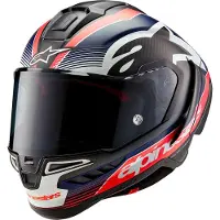 Alpinestars Supertech R10 Team Zwart Carbon Fluo Rood Donkerblauw Mat Integraalhelm Maat XS
