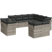 vidaXL 11-delige Loungeset met kussens poly rattan lichtgrijs