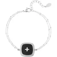 Yehwang Dubbele armband vierkante bedel Zilver/Zwart