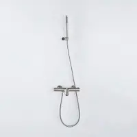 FortiFura Calvi Thermostatische badkraan met staafhanddouche, handdouchehouder en metalen doucheslang - PVD - geborsteld RVS SW496812/SW720566/SW720222/SW706208