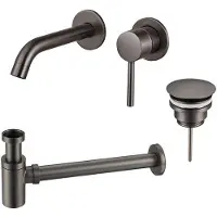 FortiFura Calvi Slim Wastafelkraanset - inbouw wastafelkraan - always open plug - verlaagde design sifon - Geborsteld Gunmetal PVD SW766534/SW769487/SW767295