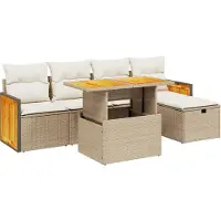 vidaXL 6-delige Loungeset met kussens poly rattan beige