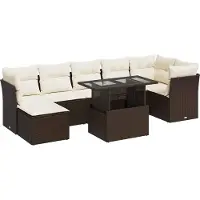 vidaXL 8-delige Loungeset met kussens poly rattan bruin