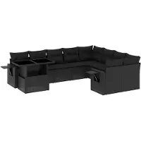 vidaXL 10-delige Loungeset met kussens poly rattan zwart