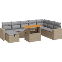 vidaXL 9-delige Loungeset met kussens poly rattan acacia beige