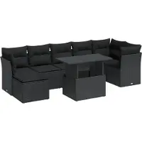 vidaXL 8-delige Loungeset met kussens poly rattan zwart