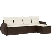 vidaXL 5-delige Loungeset met kussens poly rattan bruin