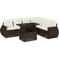 vidaXL 7-delige Loungeset met kussens poly rattan bruin