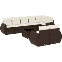 vidaXL 9-delige Loungeset met kussens poly rattan bruin