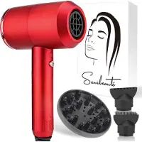 Sansbeauté Föhn met Diffuser – Ionische Haardroger – Borstel - Reisföhn - 3 Opzetstukken - Krullen – Coolshot – 3 Standen – Haarföhn met Diffuser – Hair Dryer - 2000W - Rood