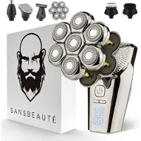 Sansbeauté 6-in-1 Scheerapparaat Mannen + Extra Scheerkop – Trimmer - Tondeuse - SkullSharp PRO MAX - Electric Face & Head Shaver - Skull Shaver - Hoofd Kaal Scheren – Nat & Droog - Elektrisch