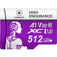 LUXWALLET XC U3 - 512 GB Micro SD Kaart - TF Klasse 10 - High Endurance - Snelle Gegevensoverdracht - Paars