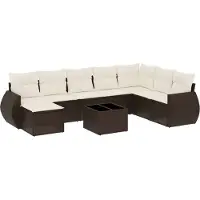 vidaXL 9-delige Loungeset met kussens poly rattan bruin
