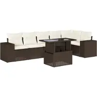 vidaXL 7-delige Loungeset met kussens poly rattan bruin