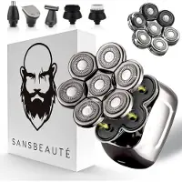 Sansbeauté 6-in-1 Scheerapparaat Mannen + Extra Scheerkop – Trimmer - SkullSharp PRO Magnetic - Skull Shaver - Nat & Droog - Face en Head Shaver – Hoofd Kaal Scheren - USB Opladen - Opzetstukken