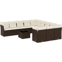 vidaXL 12-delige Loungeset met kussens poly rattan bruin