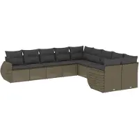 vidaXL 10-delige Loungeset met kussens poly rattan lichtgrijs