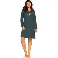 Comtessa Interlock Nachthemd 'Skandinavian Floreal' - Dames Nachtmode - Lange Mouw - Steel - Maat 46