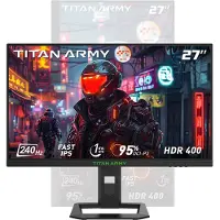 TITAN ARMY Gaming Monitor P2710S 27 Inch 16:9 Snelle IPS 2K QHD 240Hz met Roterende Standaard, 1ms GTG, HDR400