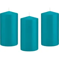 Trend Candles Cilinderkaars/stompkaars - 12x - turquoise - 8 x 15 cm - 69 branduren - horeca kaarsen