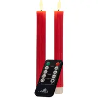 Anna's Collection LED Dinerkaars Rib Met Timer Rood D 2,1 H 23 Cm 2 Stuks