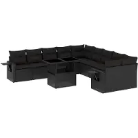 vidaXL 11-delige tuinmeubelset met kussens, zwart, polyrotan