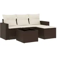vidaXL 5-delige Loungeset met kussens poly rattan bruin