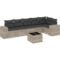 vidaXL 7-delige Loungeset met kussens poly rattan lichtgrijs