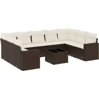vidaXL 10-delige Loungeset met kussens poly rattan bruin