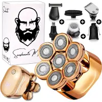 Sansbeauté 6-in-1 Scheerapparaat Mannen – Trimmer - SkullSharp V1 | 7 Head - Nat & Droog - Electric Face Head & Hair Shaver – Hoofd Kaal Scheren - Opzetstukken - Elektrisch