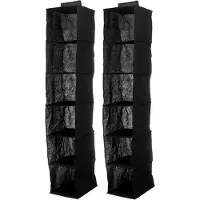 Kipit Kledingkast organizer - 2x - 6 vaks - zwart - 25 x 25 x 138 cm - ruimtebesparend/hangend