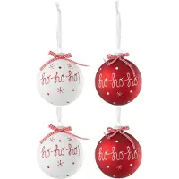 J-Line Doos Van 4 Kerstbal 2+2 Hoho+Sneeuwvlokken+Boog Rood/Wit Large