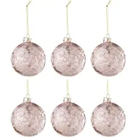 J-Line Doos van 6 kerstbal motief roos pailletten glas licht roze small