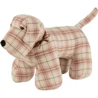 J-Line Deurstop Hond Geruit Staand Textiel Wit/Roze