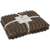 J-Line Plaid corduroy - polyester - taupe - 180 x 130 cm