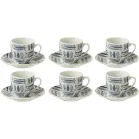 J-Line Doos met 6 koffiekopjes en schotels van viskeramiek in donkerblauw.
