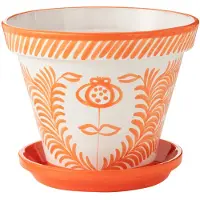 J-Line Bloempot + Bord Granada Handgemaakt/Handbeschilderd Keramiek Oranje/Wit Extra Groot