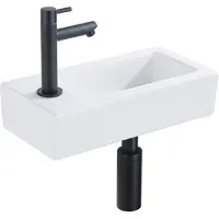 FortiFura Fuente fonteinset – rechthoekig – 36x18.5x9 cm – solid surface wit – mat zwarte kraan SW696235/SW696215/SW705498/SW696205